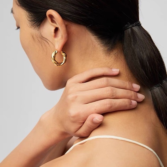 Bold Gold Hoop Earrings, Chunky Gold Hoop Earrings, Twisty Gold Hoop Earrings - Picture 9 of 9